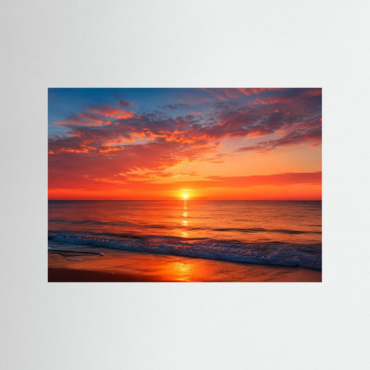 Querformat-Poster Meer bei Sonnenuntergang mit rotem Himmel und goldener Sonne