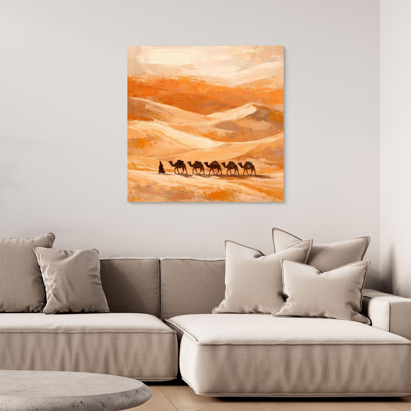 Leinwand Kamelkarawane in der Wüste | Abstraktes Orient Wandbild