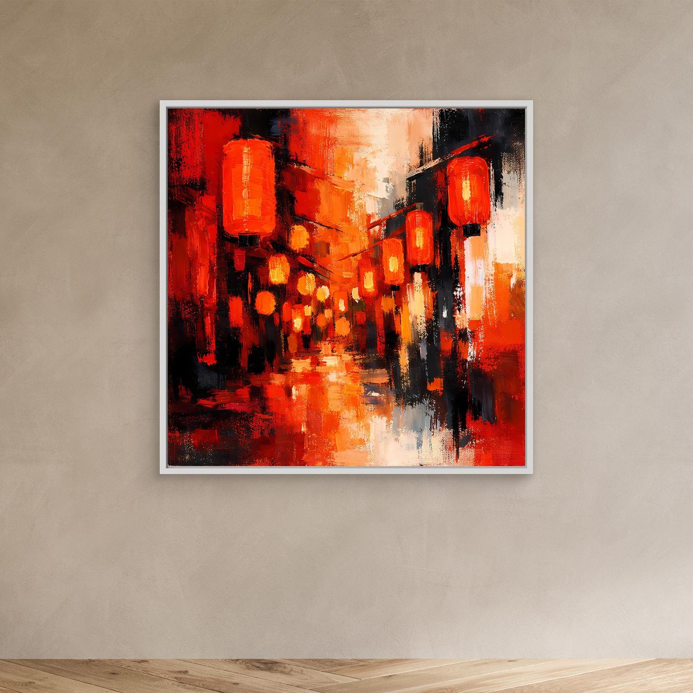 Leinwand Traditionelle Rote Lampions in asiatischer Gasse | Fernöstliche Wandkunst auf echter Leinwand