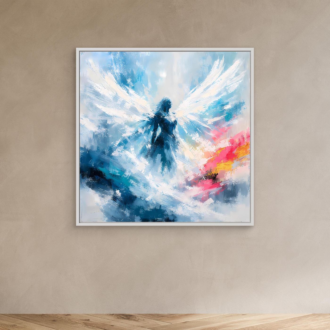 Leinwand Abstrakter Engel in Blau und Weiß | Modernes Wandbild auf echter Leinwand
