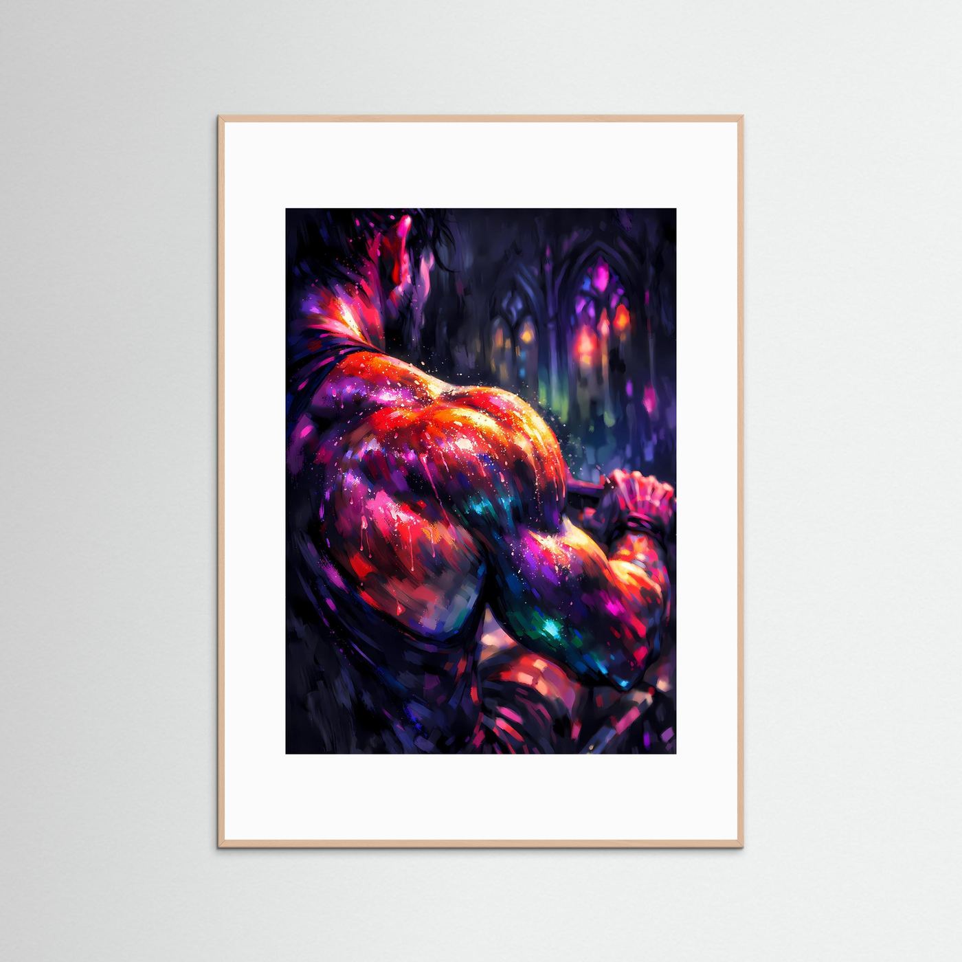Fokus & Stärke | Abstraktes Bodybuilding Poster der Rückenmuskulatur in Neonfarben | Modernes Kunstposter Hochformat