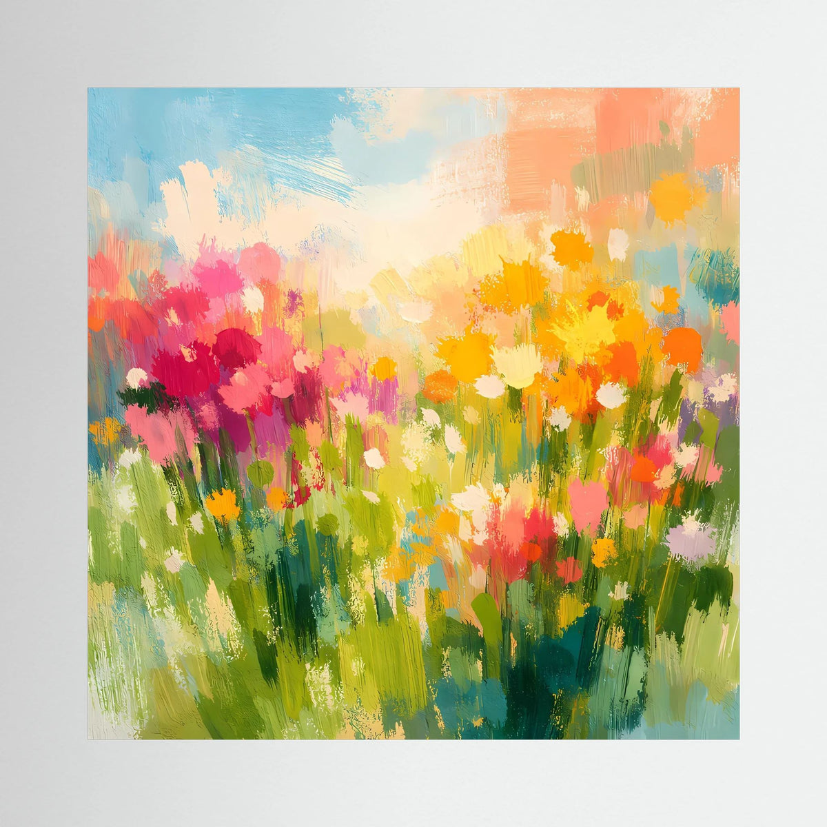 Leinwandbild mit abstrakter Sommerwiese und Wildblumen, ohne Rahmen
