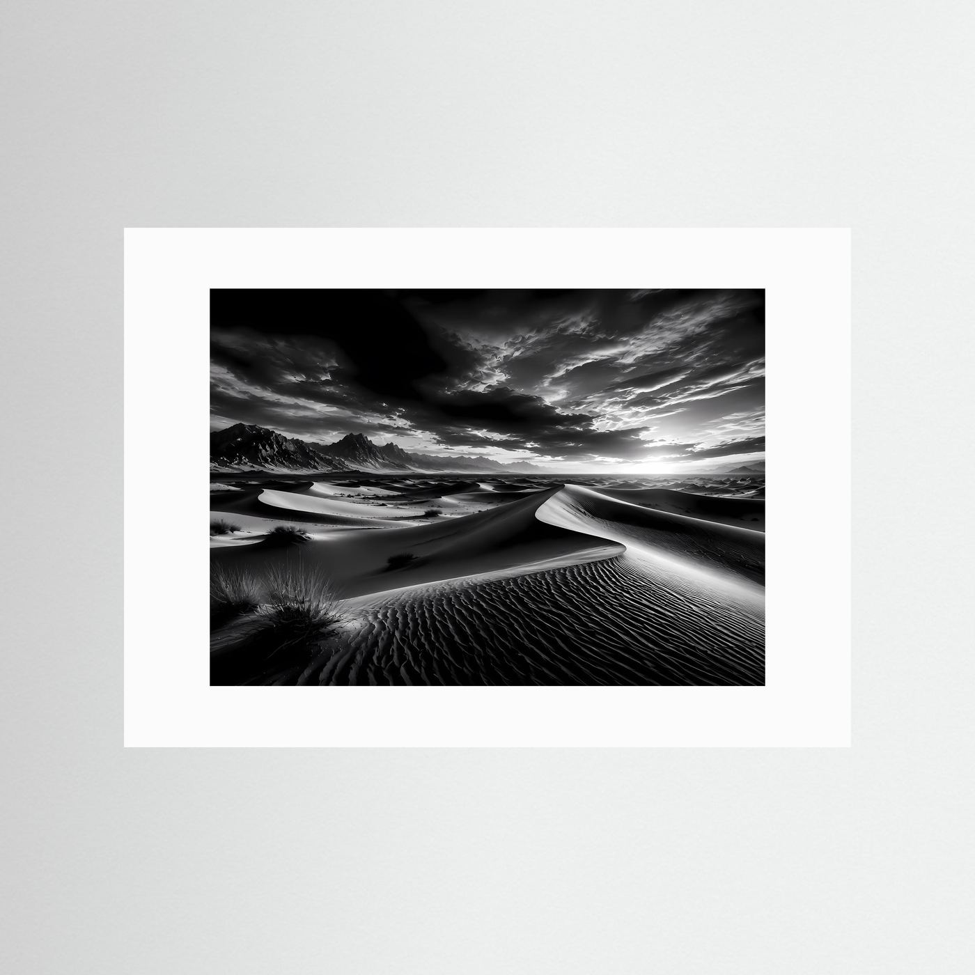 Schwarz Weiß Wüste Poster | Dünen Landschaft Wandbild | Monochrome Naturkunst | Minimalistische Wüstenfotografie | Fine Art Kunstdruck