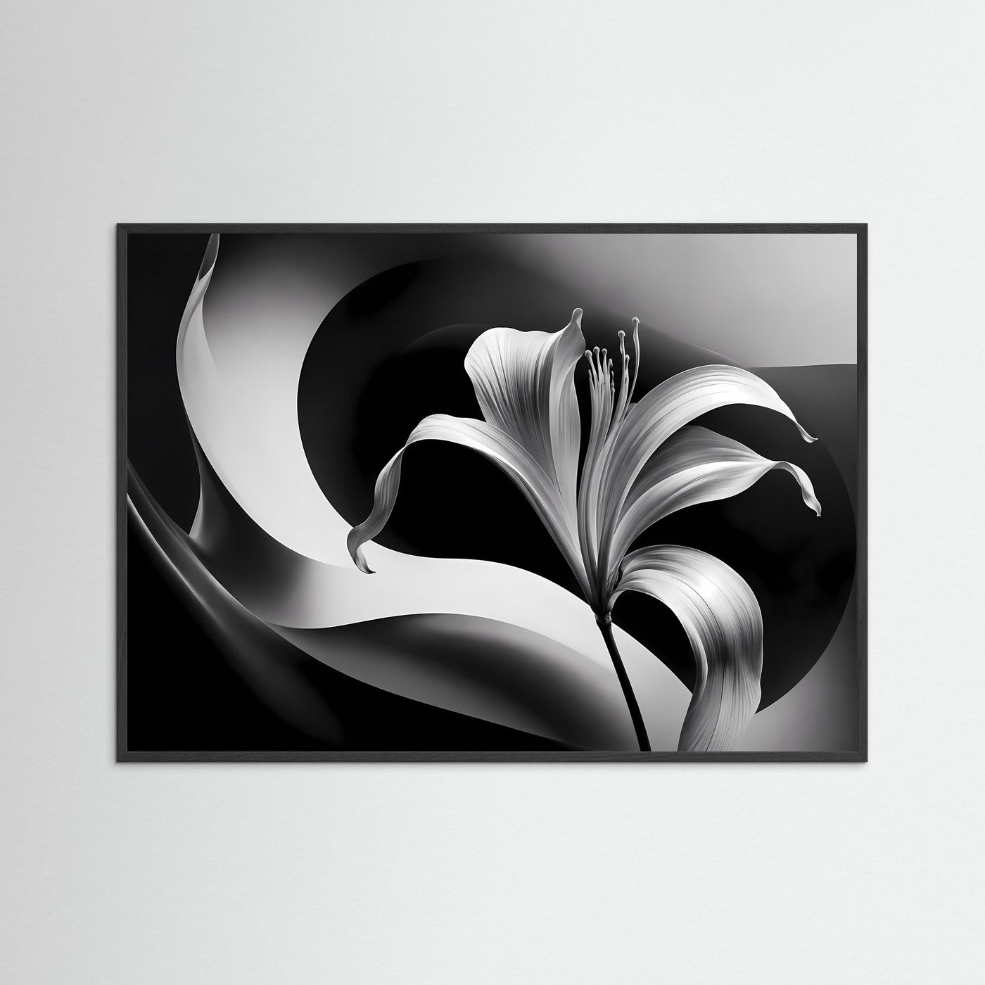 Schwarz-Weiß Lilie Wandbild | Abstrakte Blumen Kunst in Schwarz & Weiß