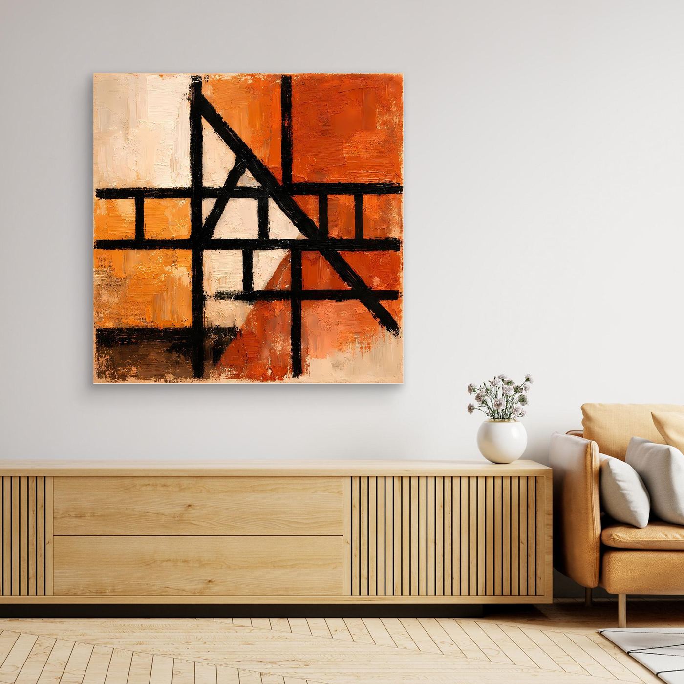 Leinwand Geometrische Linien auf Terrakotta | Abstraktes Modernes Wandbild
