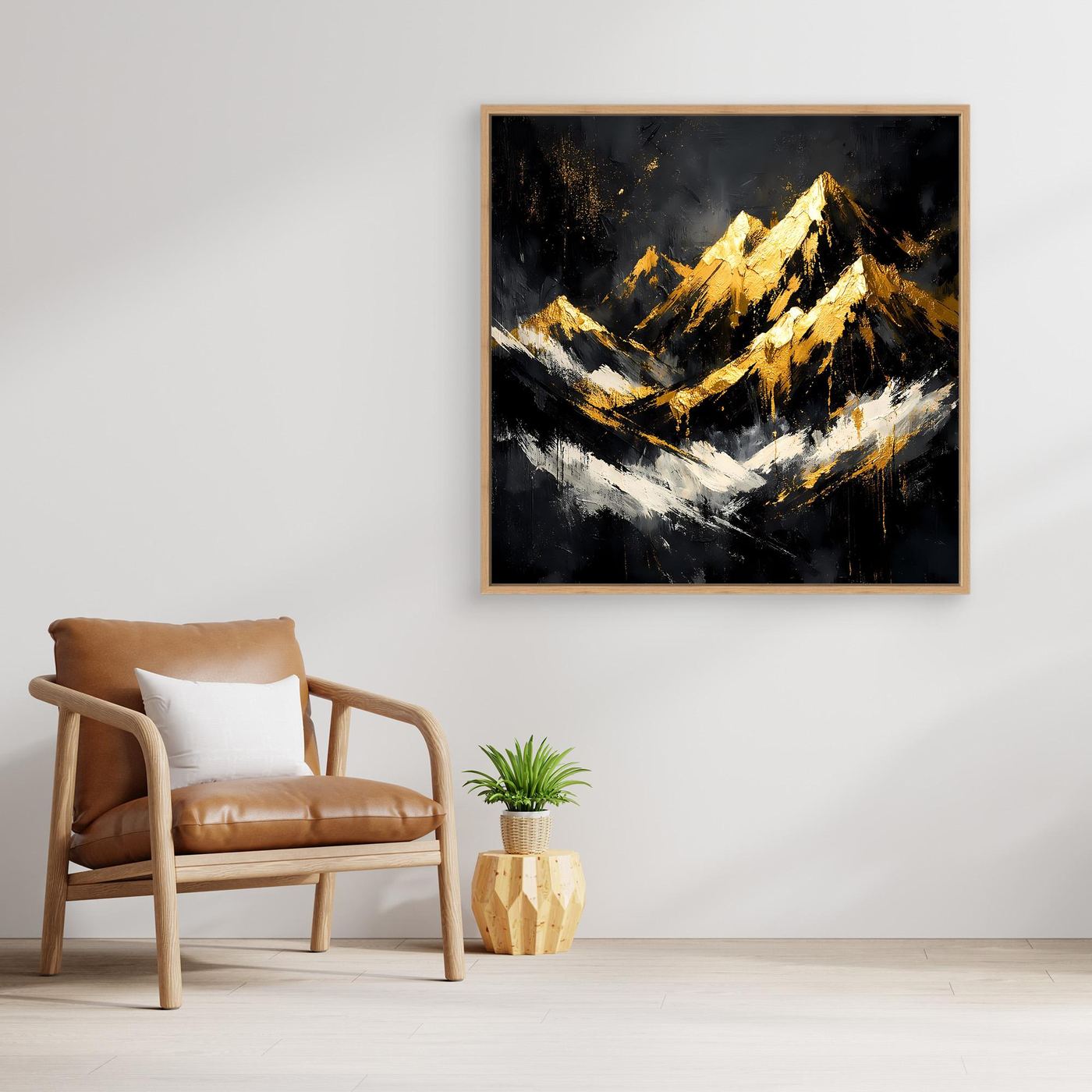 Leinwand Goldene Berggipfel im Abendlicht | Modernes Abstraktes Berg Wandbild