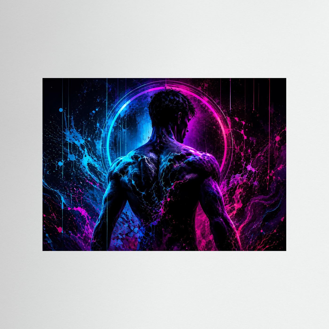Neon Männer Silhouette in Blau & Pink | Moderne abstrakte Body Art