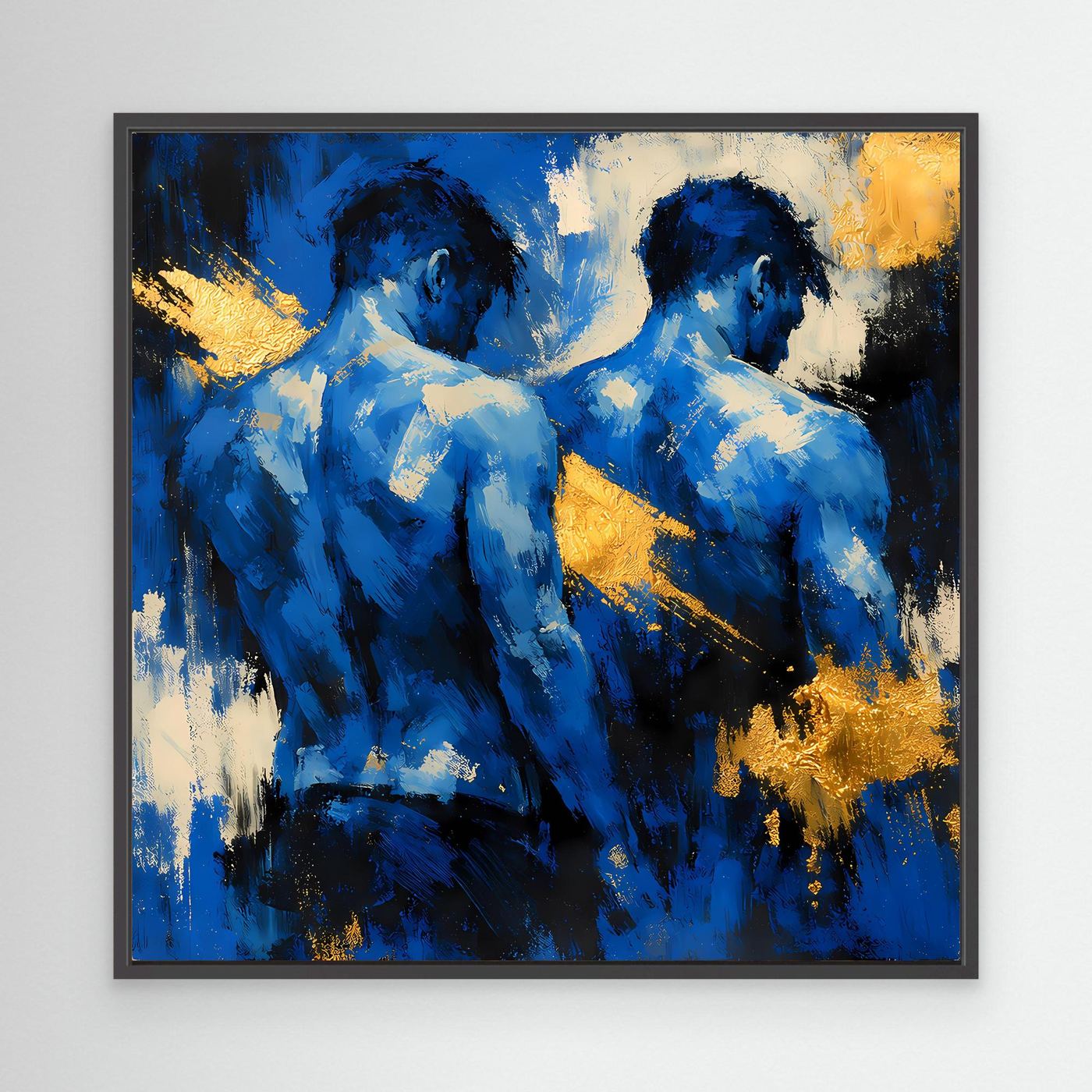 Leinwand Zwei Brüder in Blau | Abstraktes Männlicher Rücken Wandbild Gold