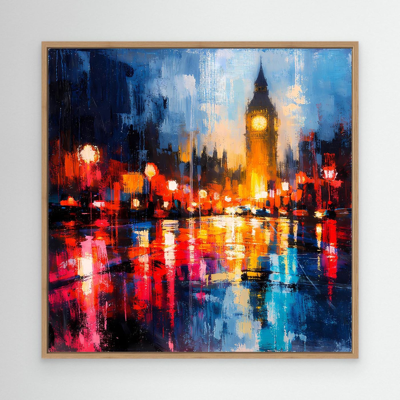 Leinwand Abstraktes Big Ben London Gemälde | Modernes Urbanes Wandbild bei Nacht