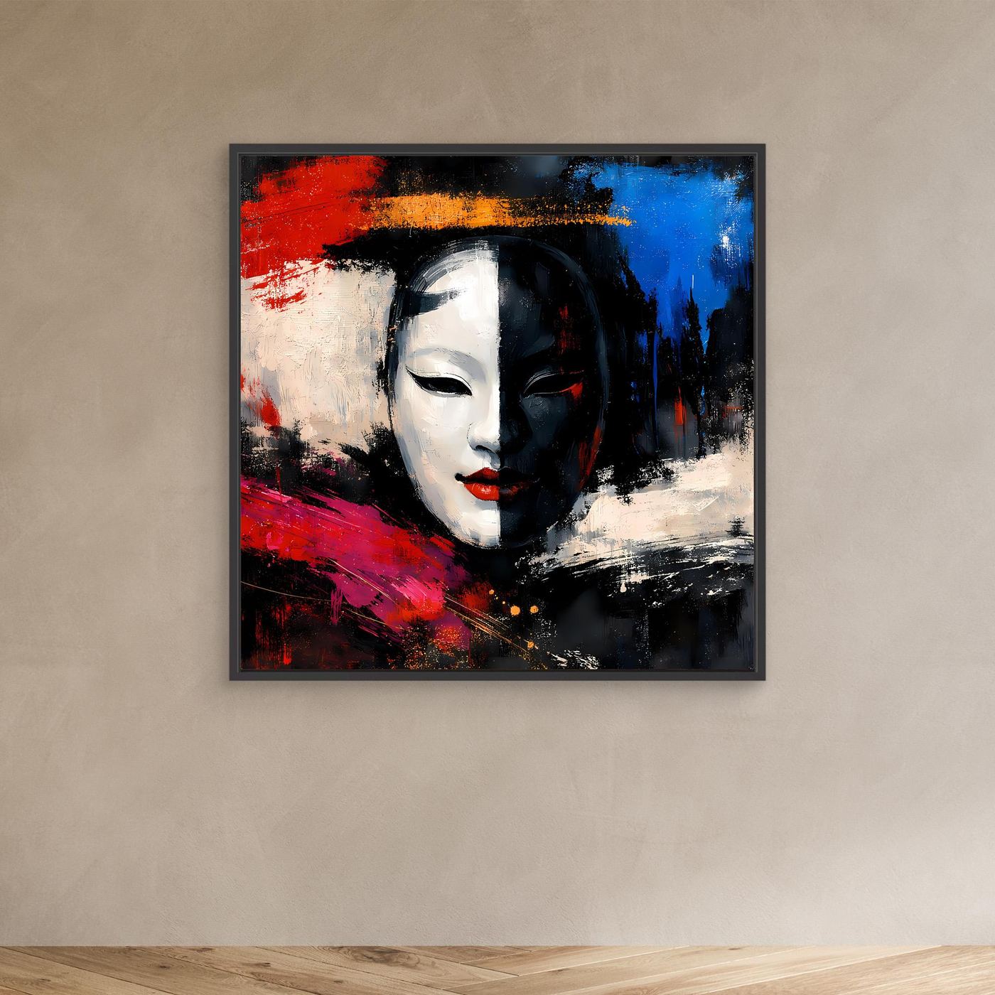 Leinwand Geisha-Maske im Pop-Art-Stil | Modernes Abstraktes Wandbild