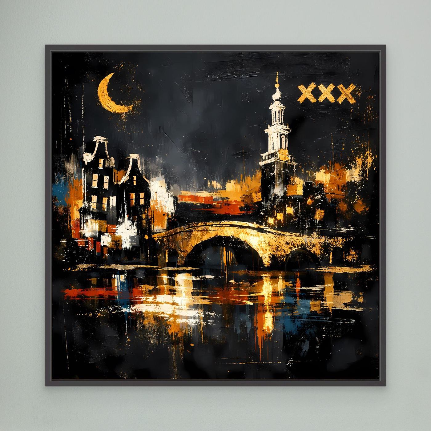 Leinwand Romantische Grachten von Amsterdam bei Nacht | Modernes Holland Wandbild