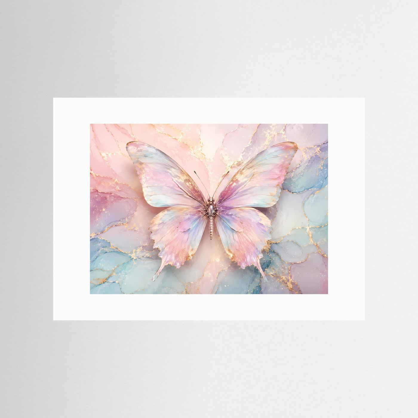 Pastell Schmetterling | Elegantes Wandbild in Rosa, Blau & Gold