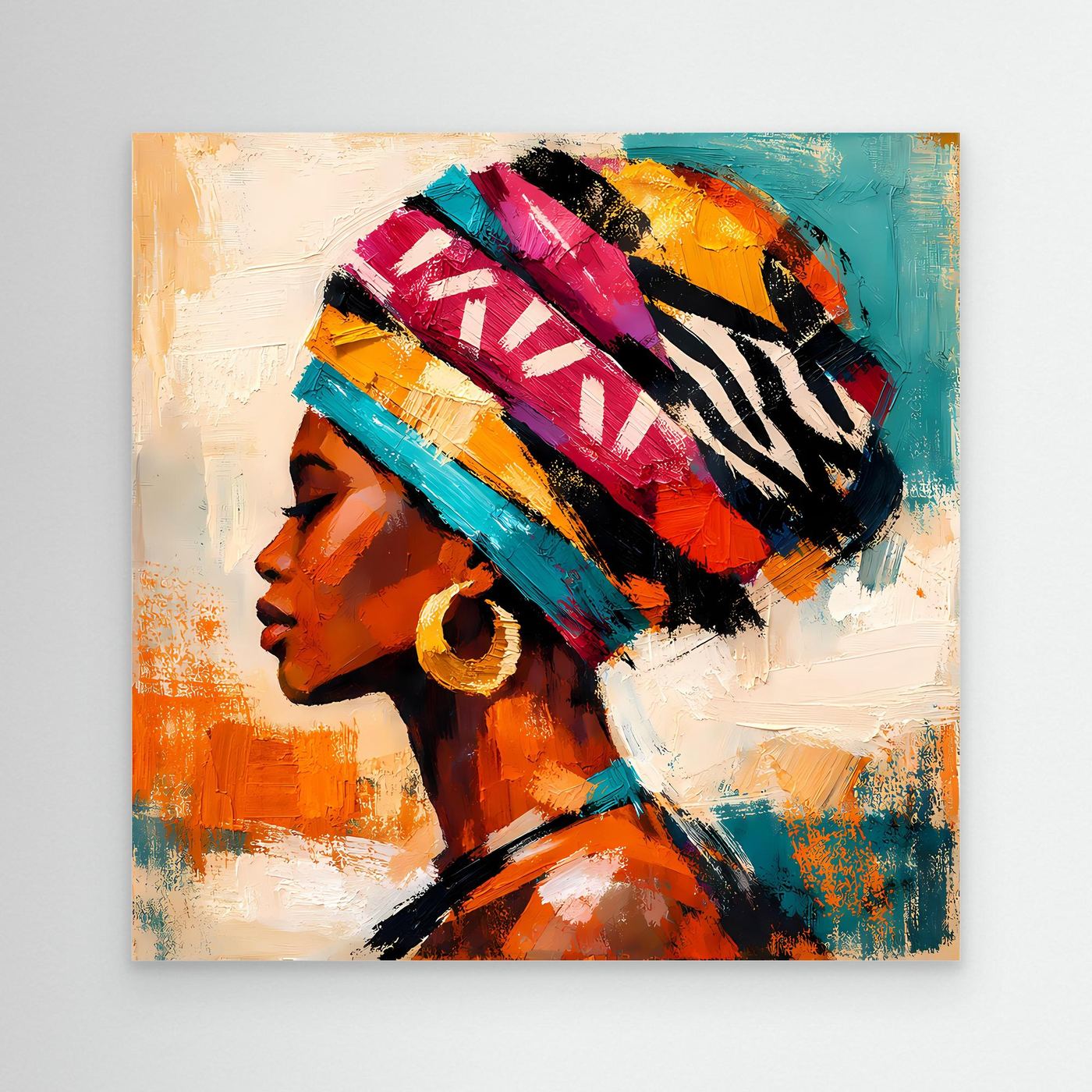 Leinwand Afrikanische Schönheit mit Kopftuch | Abstraktes Modern Art Porträt Wandbild