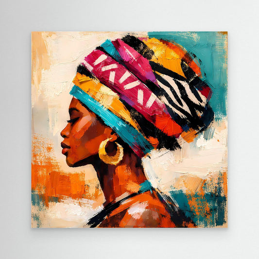 Leinwand Afrikanische Schönheit mit Kopftuch | Abstraktes Modern Art Porträt Wandbild