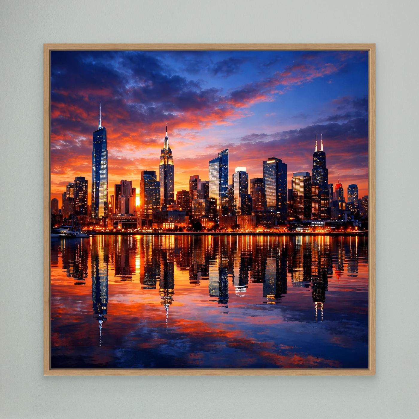 Leinwand Atemberaubende City Skyline im Abendrot | Urbanes New York Stil Wandbild