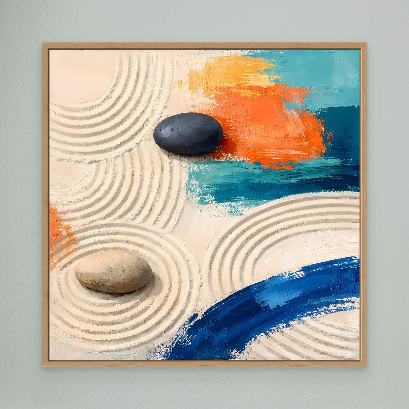 Leinwand Moderner Zen-Garten mit Steinen | Abstraktes Wandbild auf echter Leinwand