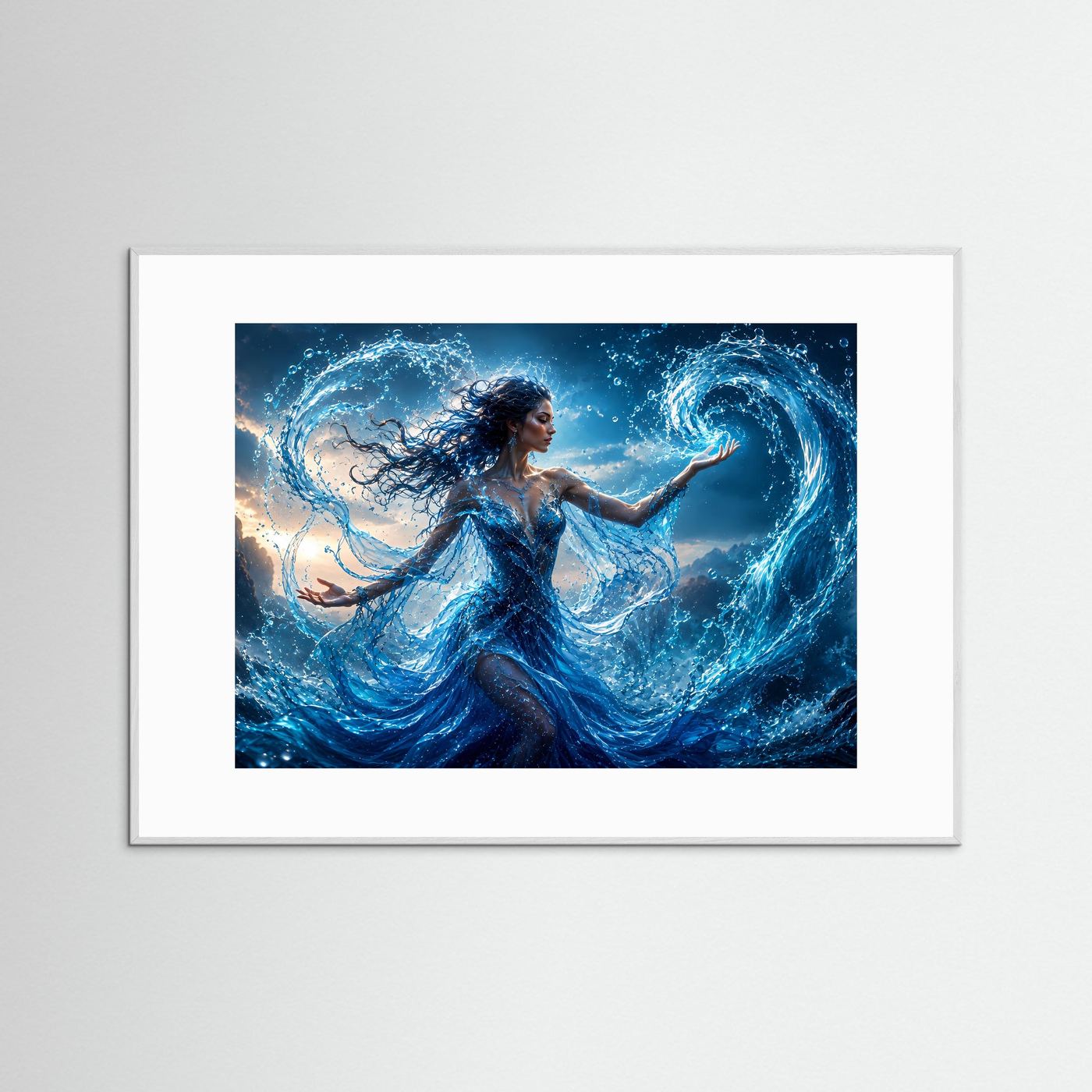 Wassermagierin Poster | Magische Wasserfrau Wandbild | Fantasy Wasserkunst | Mystische Elementar Magie | Fine Art Print
