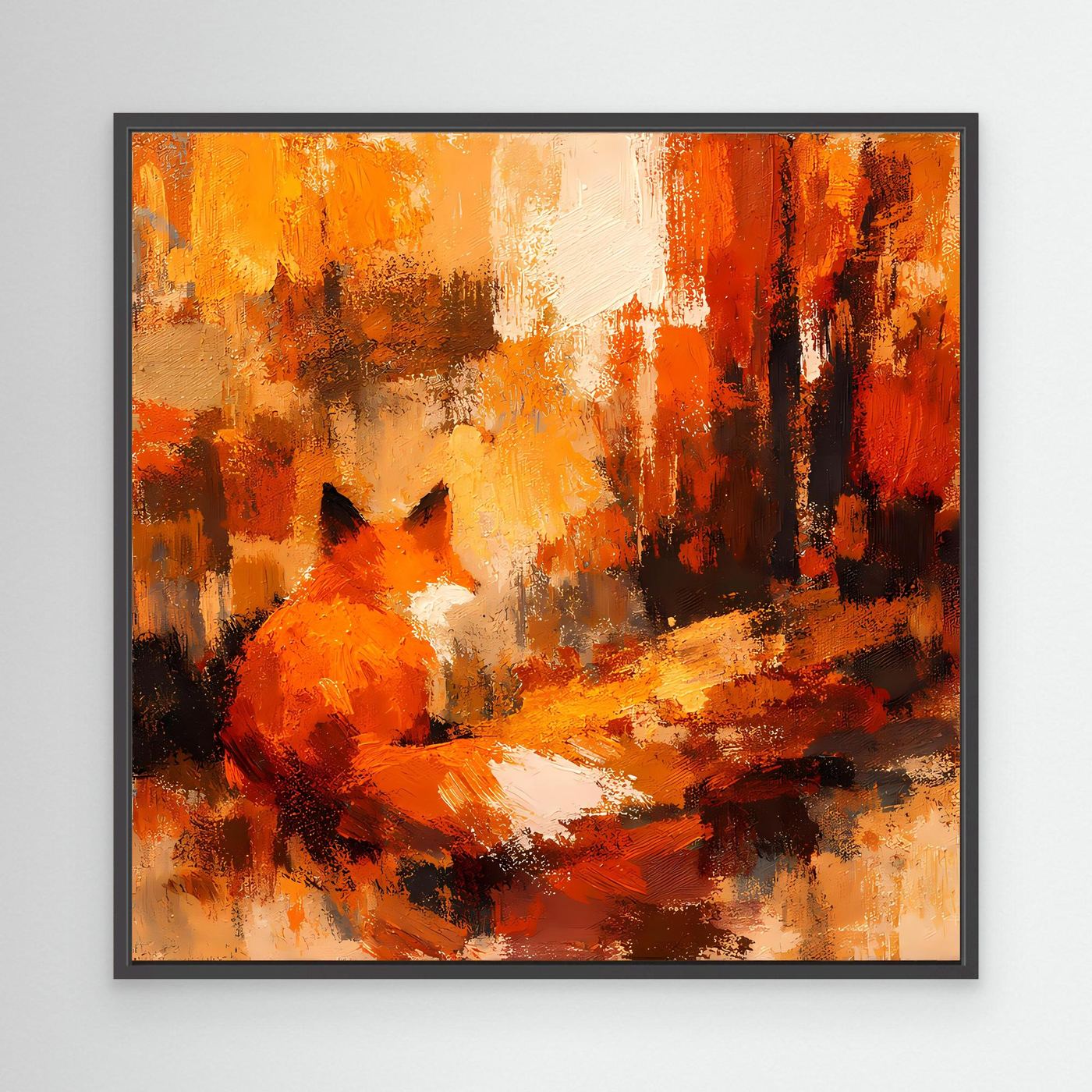 Premium Leinwand Abstrakter Fuchs im Wald | Modernes Kunst Poster Herbstliche Wanddeko