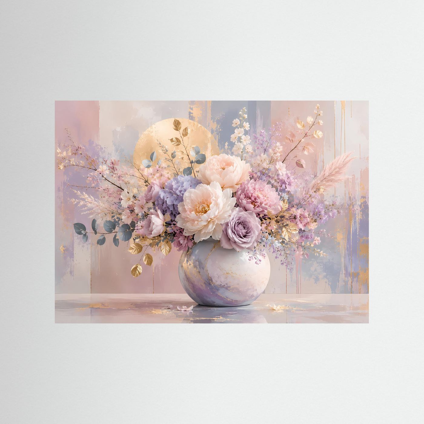 Blumenstrauß Poster Pastell | Elegante Pfingstrosen & Rosen in Vase | Florale Wandkunst | Modernes Blumenbild | Leinwand | Premium Wall Art