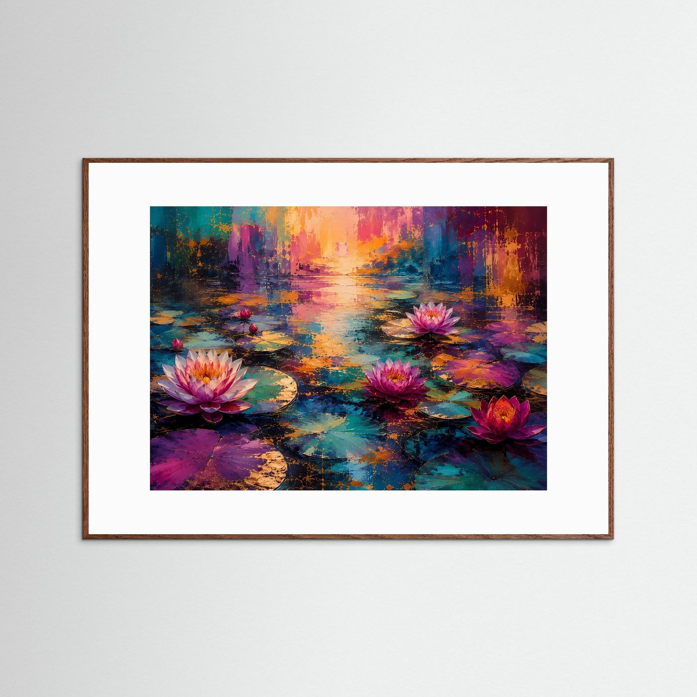 Seerosen Poster | Lotusblumen Wandbild | Abstrakte Teichlandschaft | Farbenfrohe Moderne Wandkunst