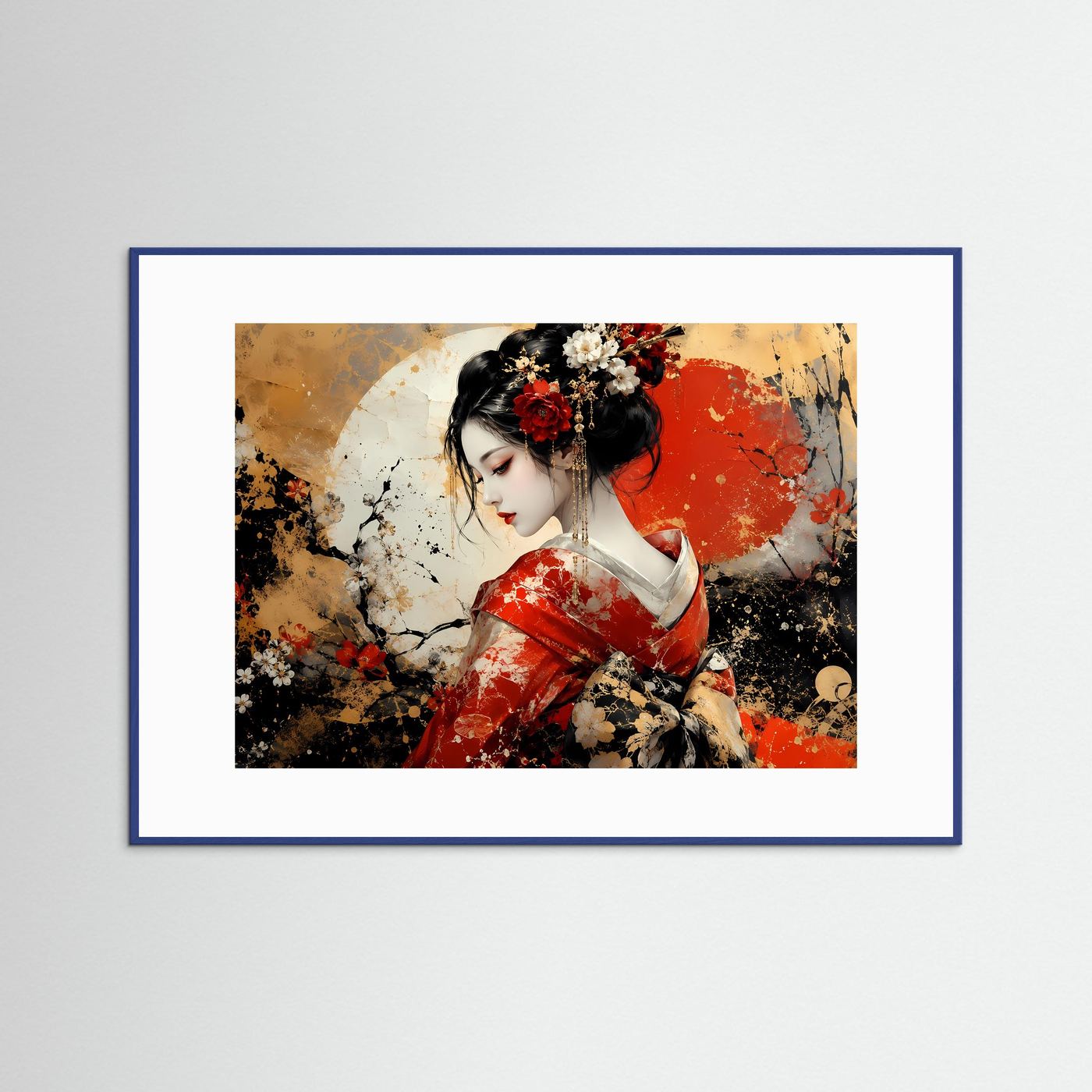 Geisha Poster Rot Gold | Japanische Wandkunst | Abstraktes Geisha Bild | Asiatische Fine Art | Luxuriöses Leinwandbild | Moderne Wanddekoration