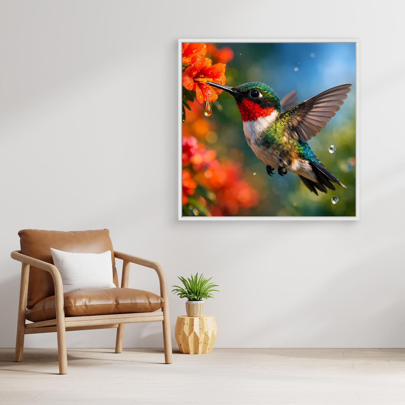 Leinwand Kolibri im Blütenrausch | Farbenfrohes Vogel Natur Wandbild