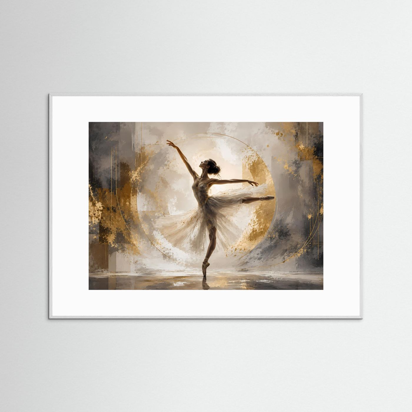 Elegante Ballerina im Goldrausch | Modernes Tänzerin & abstrakte Kunst Poster Querformat