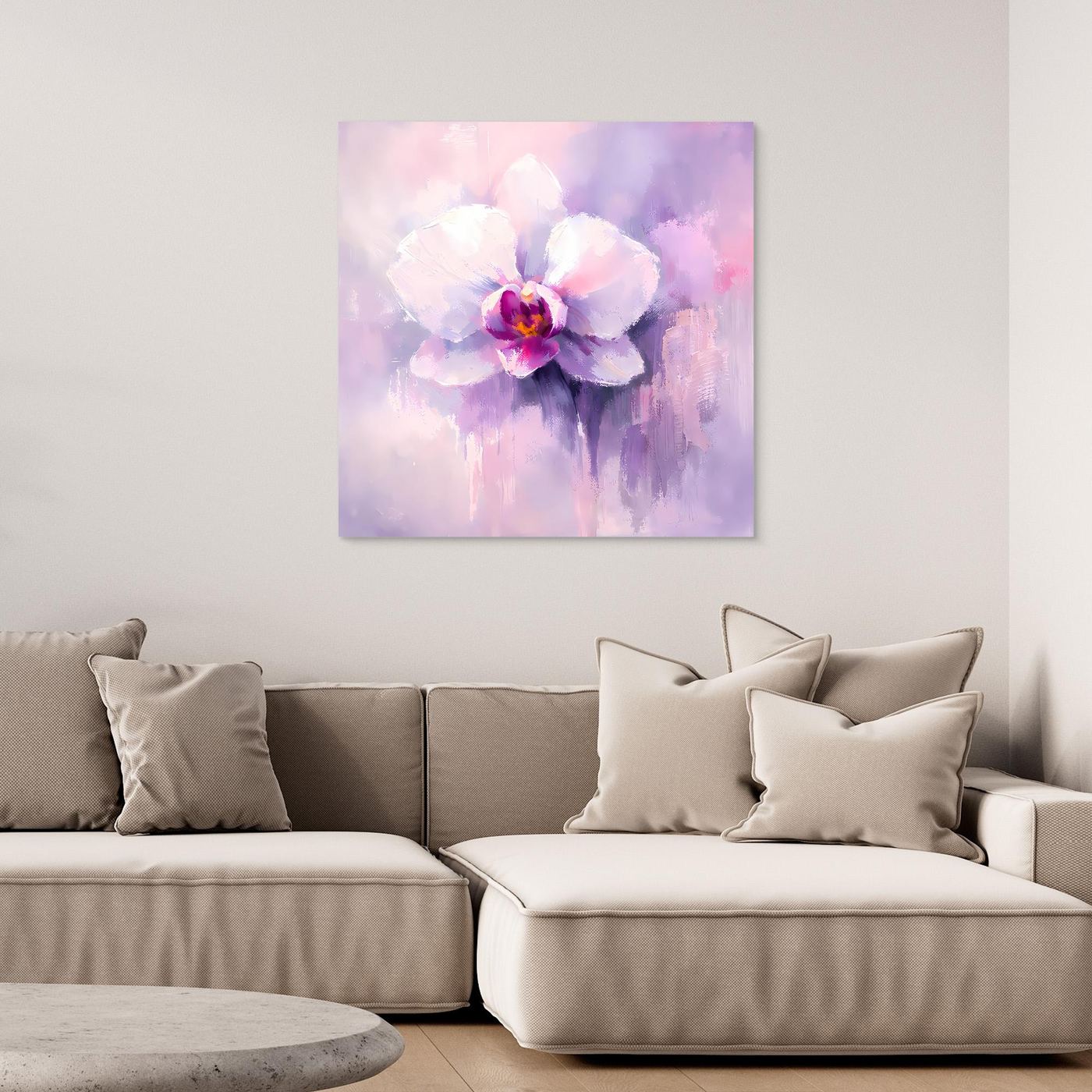 Leinwand Abstraktes Orchideen Blütenbild | Modernes Wandbild Weiß Violett Pink