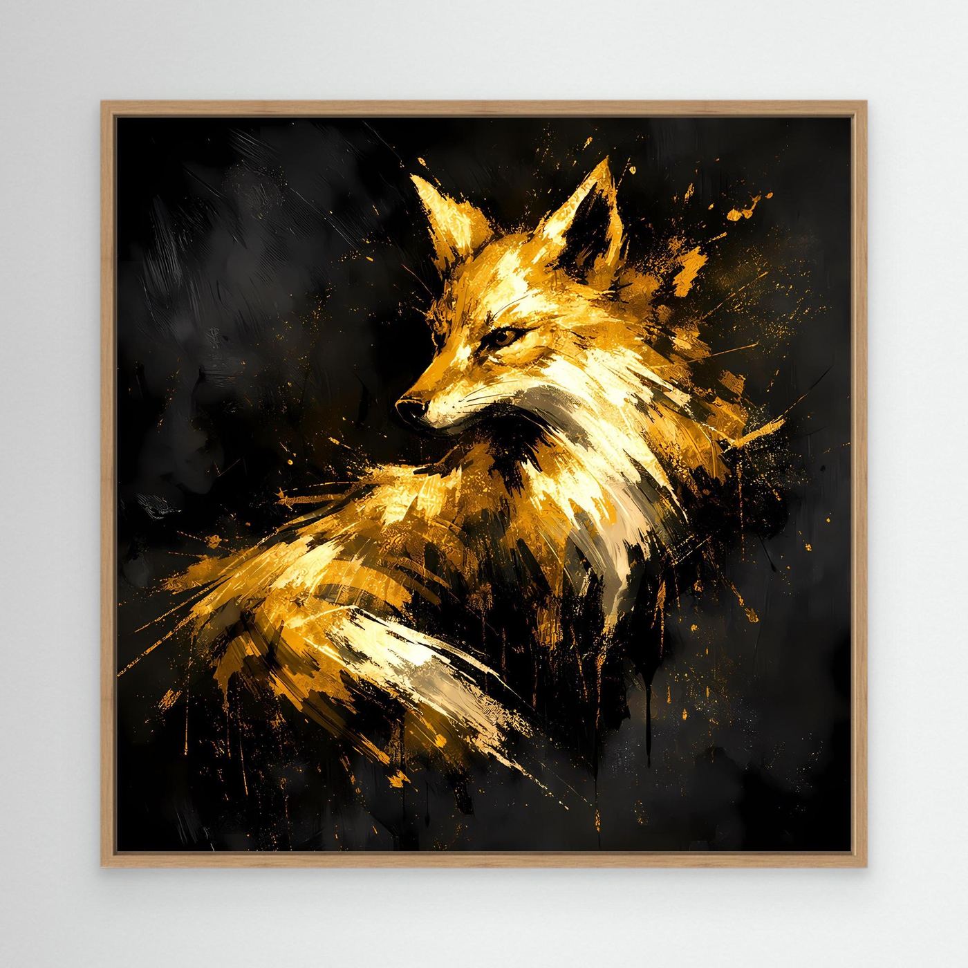 Leinwand Majestätischer Fuchs in Gold und Schwarz | Modernes Abstraktes Wildtier Wandbild