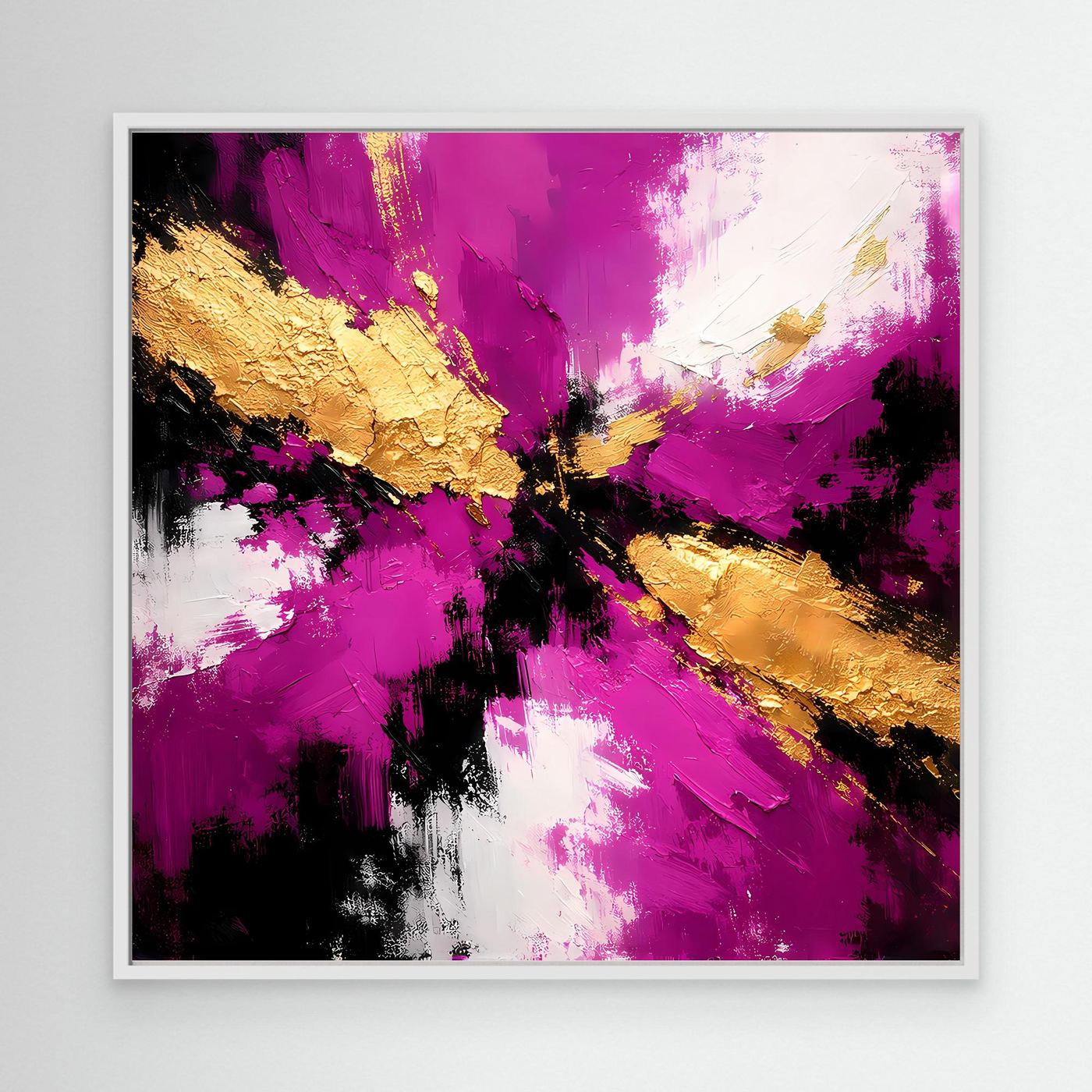 Leinwand Abstraktes Farbenspiel in Magenta und Gold | Modernes Expressives Wandbild
