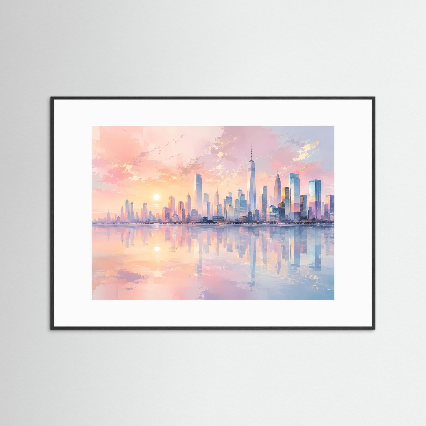 Pastell Skyline bei Sonnenuntergang | Moderne City Art in Rosa & Blau