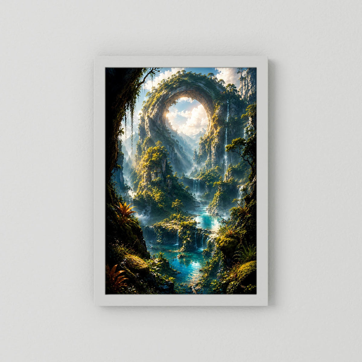Mystisches Felsentor im Dschungel | Türkise Wasserfälle & verborgene Bergwelt | Poster Hochformat