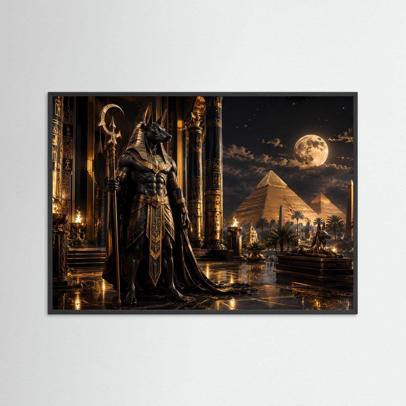 Majestätischer Anubis vor Pyramiden | Ägyptische Götter & Mystik Poster Querformat