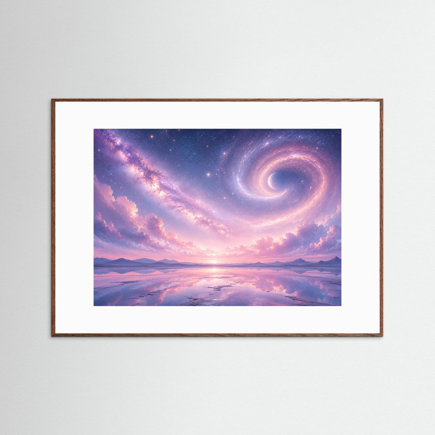 Pastell Galaxie Poster | Magischer Sternenhimmel mit Spiralnebel | Traumhafte Kosmos Wandkunst in Rosa & Lavendel
