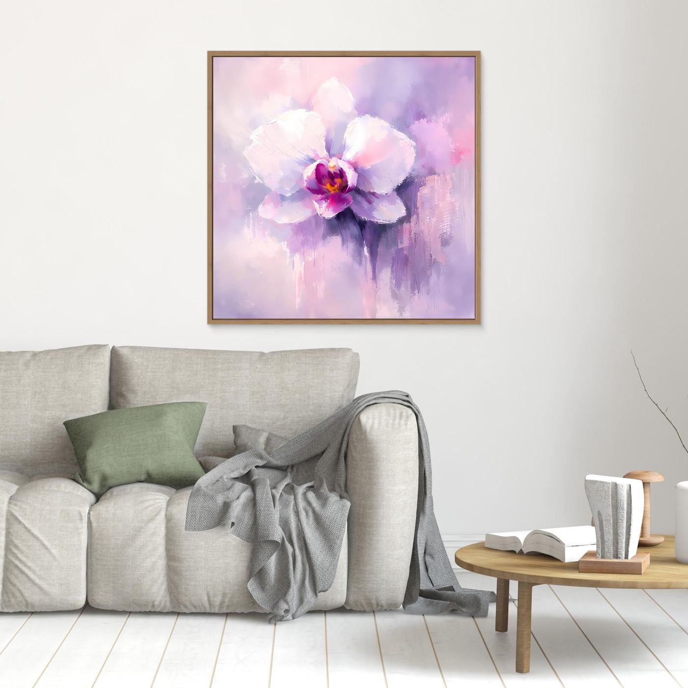 Leinwand Abstraktes Orchideen Blütenbild | Modernes Wandbild Weiß Violett Pink