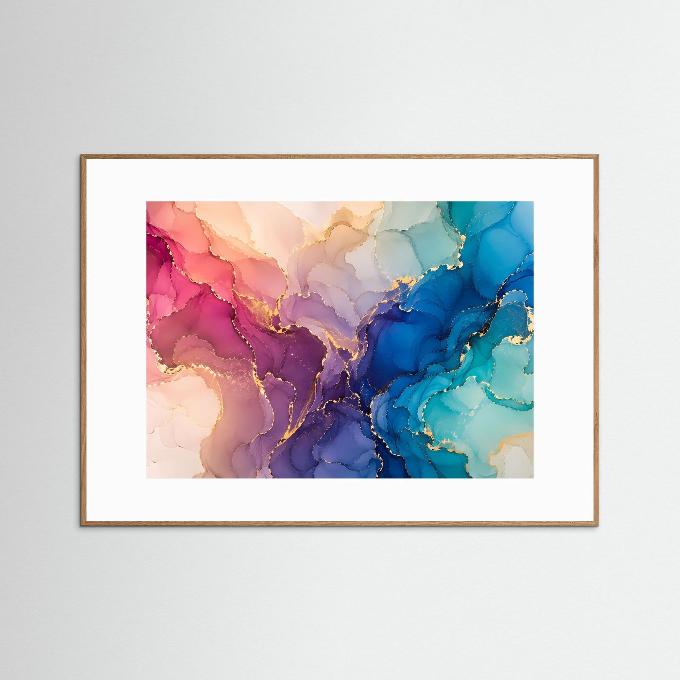 Abstrakte Alkoholtinte Wandbild | Blau Pink Gold Kunst | Fluid Art Poster | Moderne Leinwand | Luxus Marmor Wall Art | Alcohol Ink Dekoration