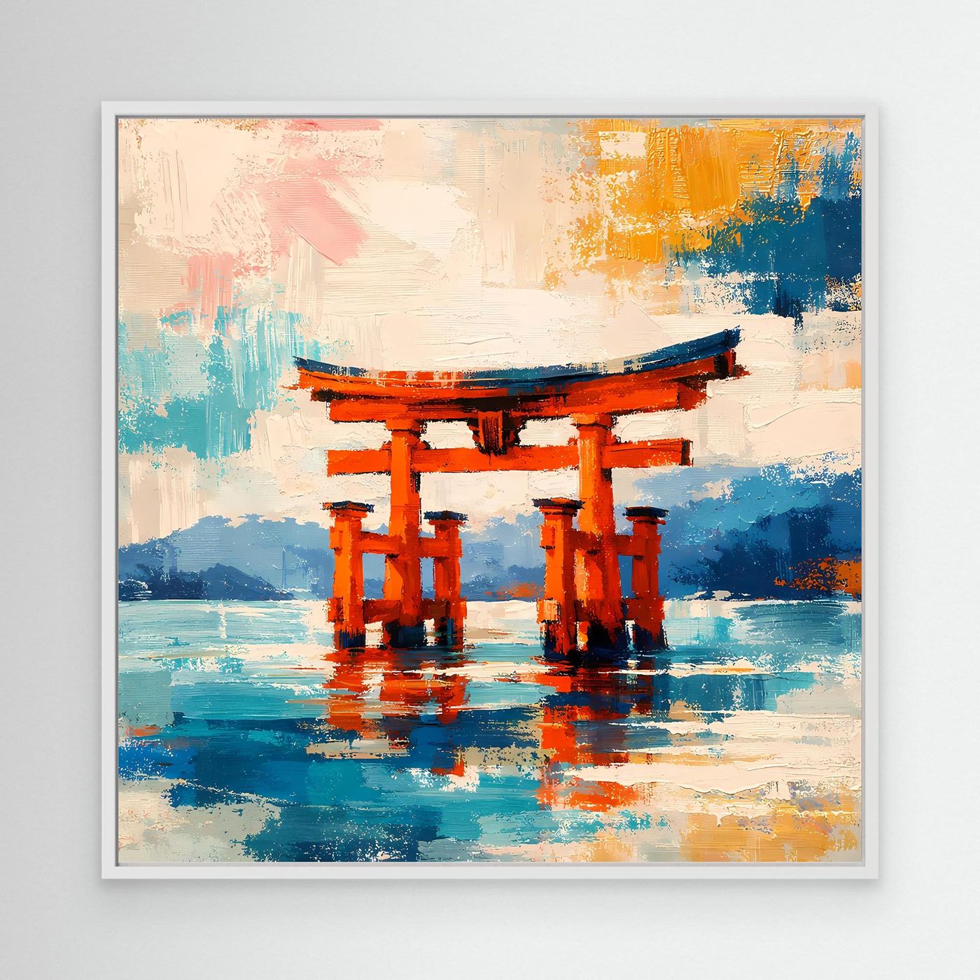 Leinwandbild Japanisches Torii-Tor im Meer | Abstraktes Kultur Wandbild auf echtem Holzkeilrahmen