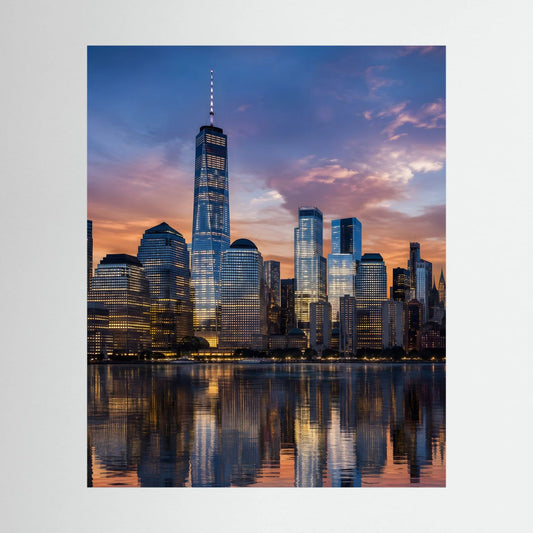 Stadt-Skyline-Poster von Manhattan bei Sonnenuntergang, Hochformat