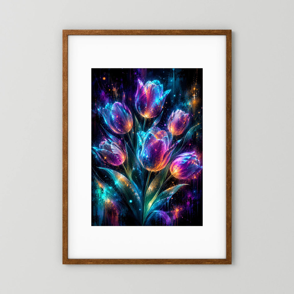 Leuchtende Tulpen in Neonfarben | Magische Blumen Kunst | Poster Hochformat