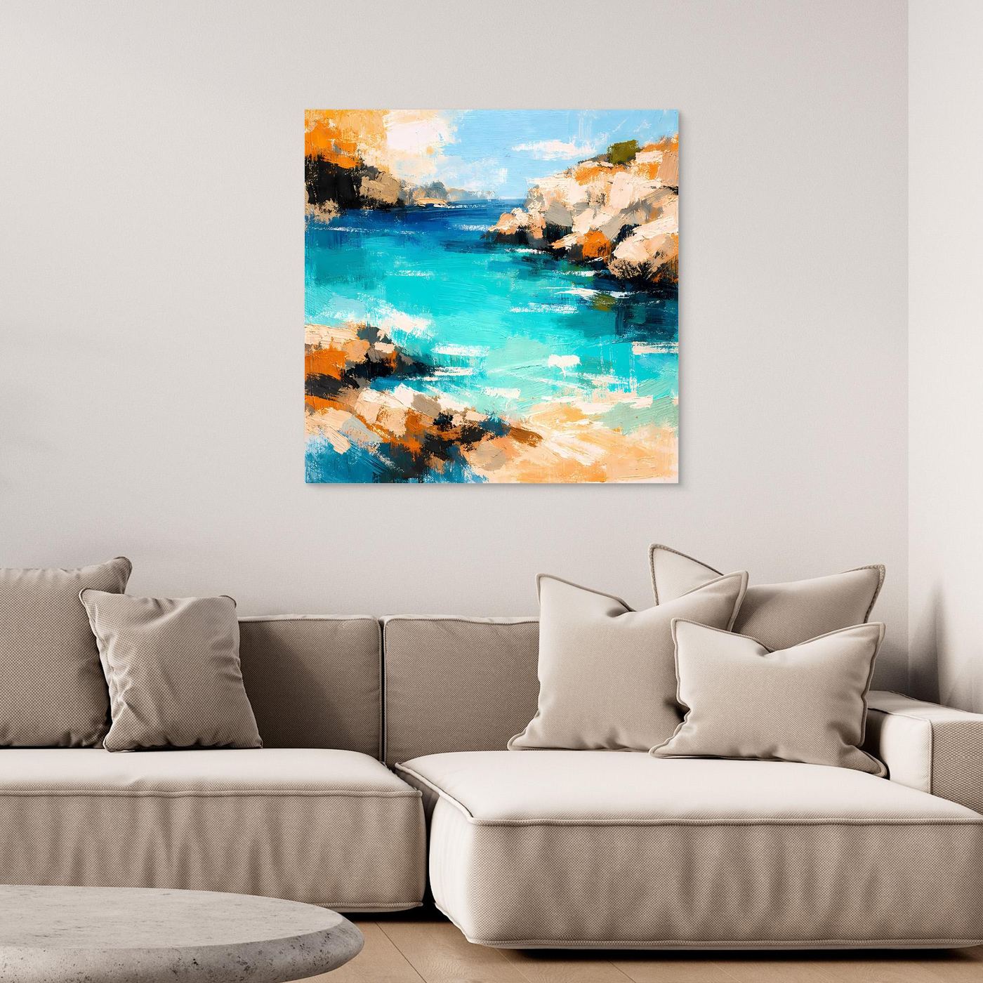 Leinwand Traumhafte Klippenbucht | Abstraktes Mediterranes Küsten Wandbild