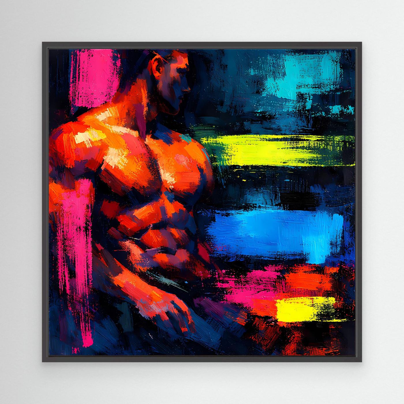 Leinwandbild Abstrakter Männlicher Torso | Moderner Neon-Kunst Wandbild auf echtem Holzkeilrahmen