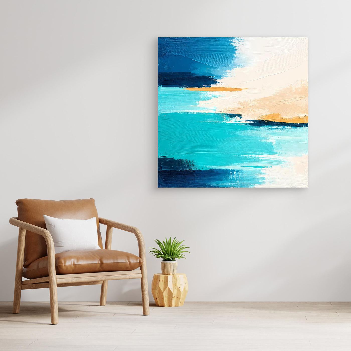 Leinwand Abstrakte Meeresbrise in Türkis und Beige | Modernes Acryl Wandbild