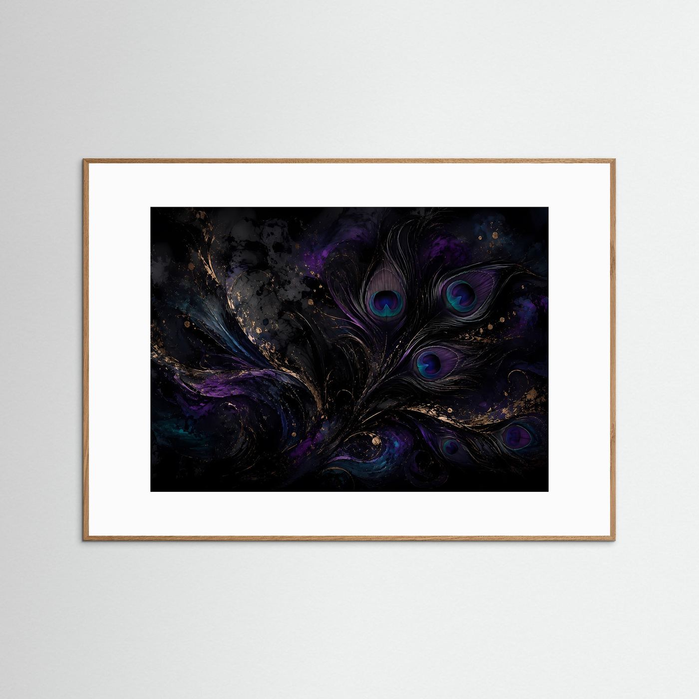 Mystische Pfauenfedern in Violett & Gold | Elegante abstrakte Federkunst