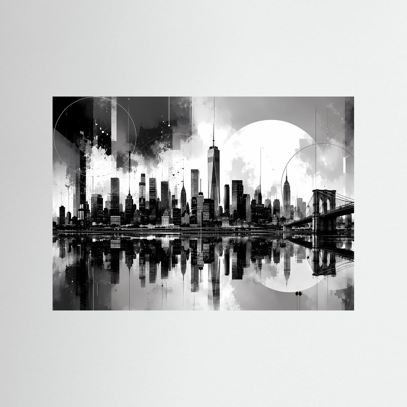 New York Skyline Poster Schwarz Weiß | Moderne City Wandkunst | Manhattan Skyline mit Brooklyn Bridge | Minimalistische Fine Art