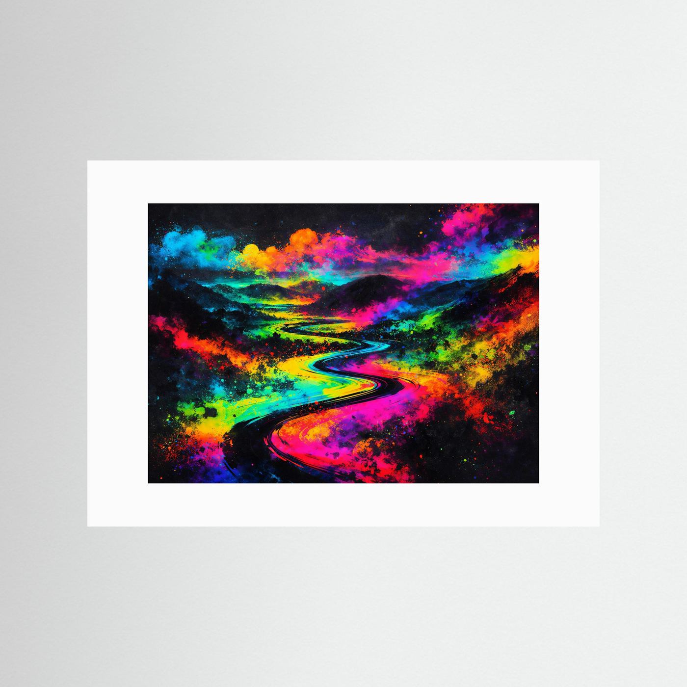 Farbenfrohe Flusslandschaft Expressionismus | Bunter Pfad & Abstrakt Natur Poster Querformat