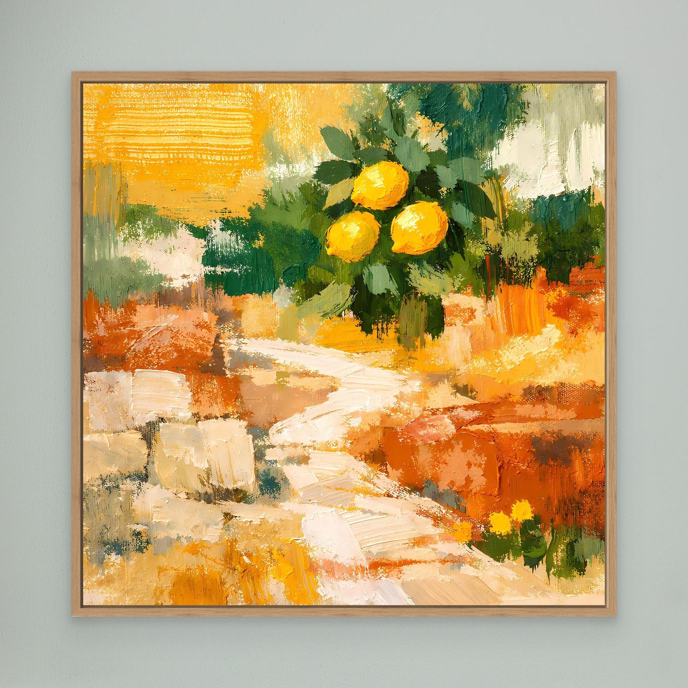 Leinwand Mediterraner Zitronenzweig im Sonnenlicht | Abstraktes Stillleben Wandbild