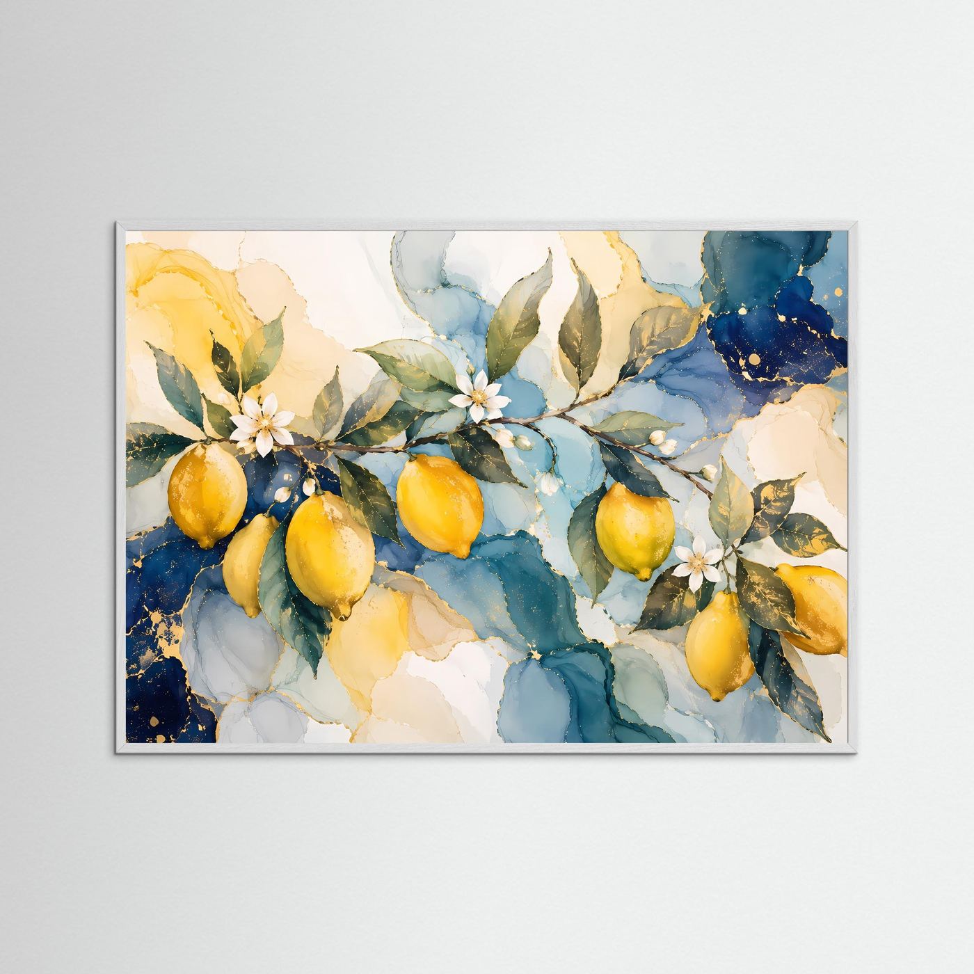 Zitronenzweige Poster | Mediterrane Zitronen Wandkunst | Botanische Alkohol Ink Kunst | Moderne Küche Leinwand | Italienisches Citrus Bild