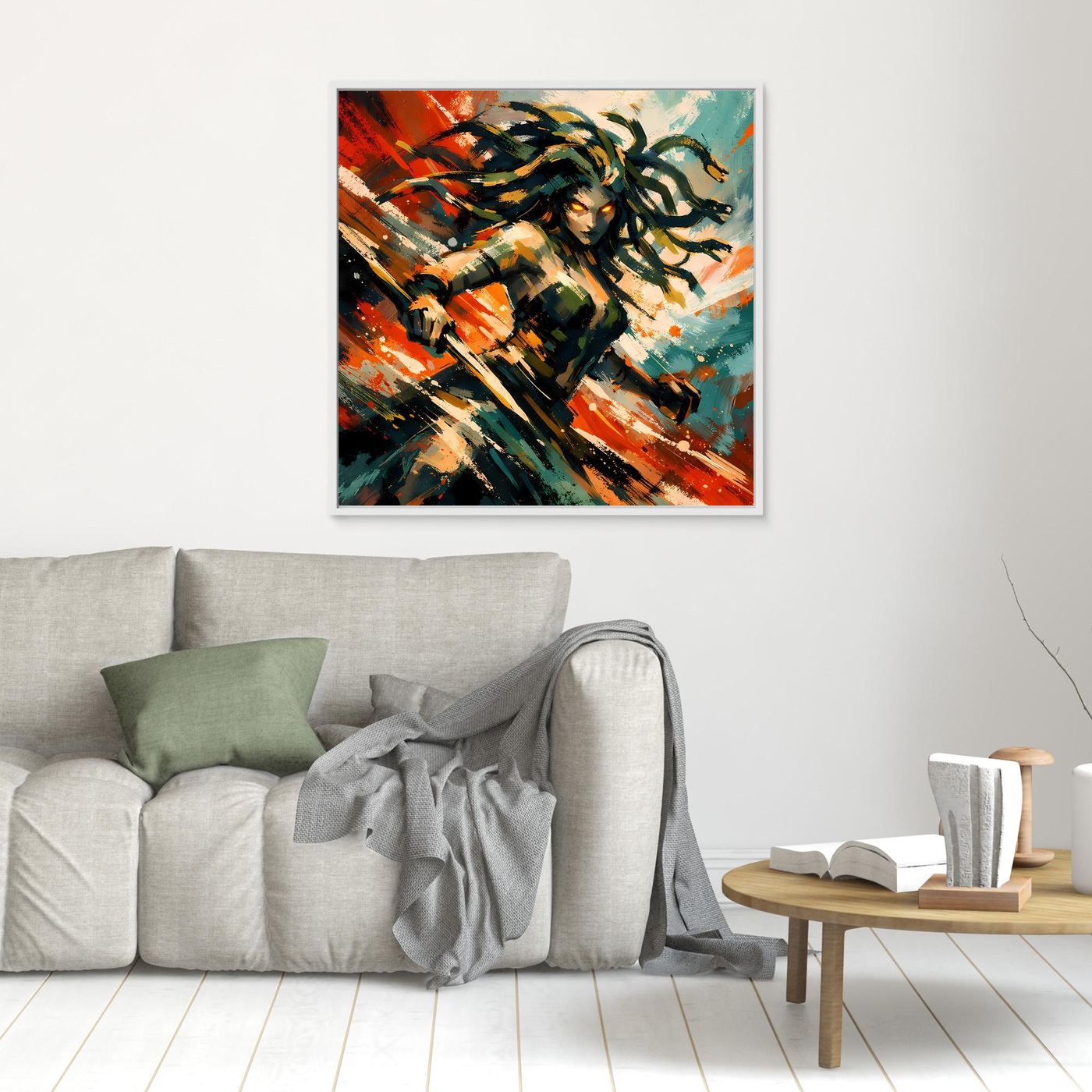 Leinwand Mythische Medusa im Action-Stil | Dynamisches Wandbild auf echter Leinwand