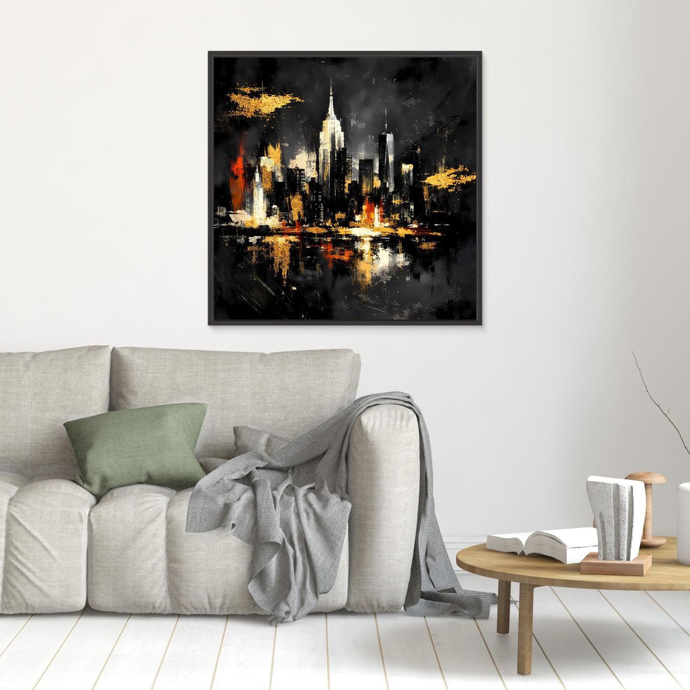 Leinwand Goldene New York Skyline bei Nacht | Abstraktes NYC Wandbild Modern