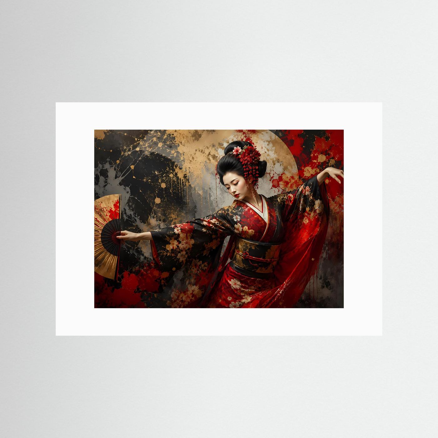 Tanzende Geisha mit Fächer | Japanisches Kunst & Kultur Poster im Querformat
